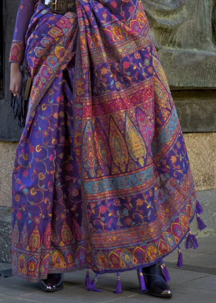 Violet Kashmiri Jamawar Organza Saree