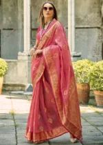 Watermelon Pink Banarasi Tissue Silk Saree