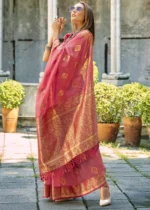 Watermelon Pink Banarasi Tissue Silk Saree