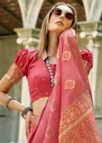 Watermelon Pink Banarasi Tissue Silk Saree