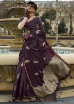 Wine Banarasi Satin Saree with Brocade Blouse