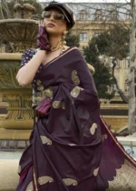 Wine Banarasi Satin Saree with Brocade Blouse