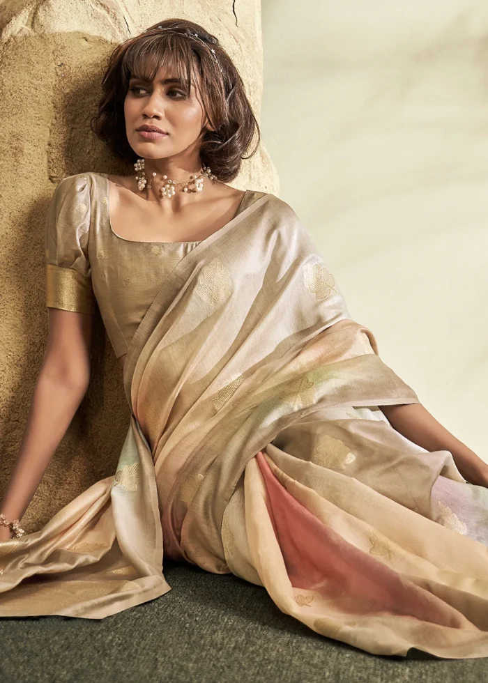 Beige Handloom Khadi Silk Saree