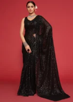 Black Georgette Heavy Sequins Embroidery Saree