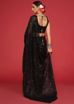 Black Georgette Heavy Sequins Embroidery Saree