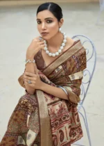 Coffee Brown Printed Dola Silk Saree