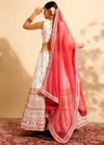 Coral Peach Embroidered Georgette Lehenga