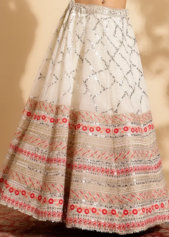 Coral Peach Embroidered Georgette Lehenga