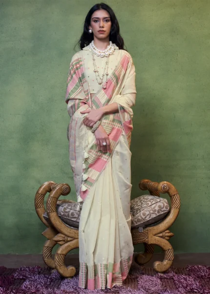 Cream Cotton Silk Saree with Brocade Blouse