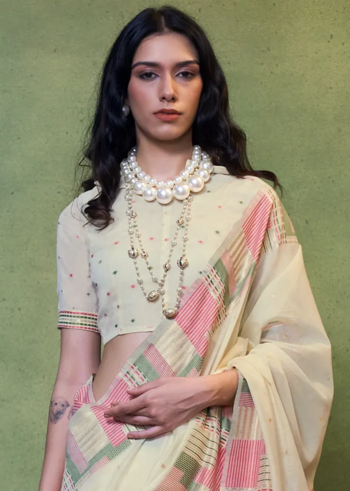 Cream Cotton Silk Saree with Brocade Blouse