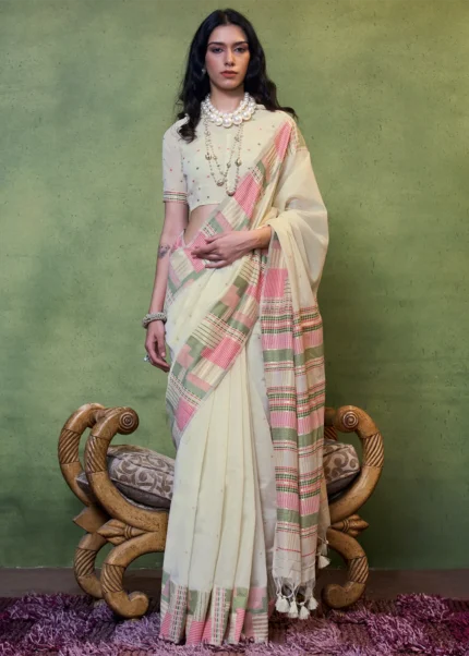 Cream Cotton Silk Saree with Brocade Blouse