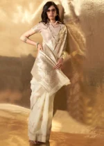 Cream Linen Saree with Brocade Blouse