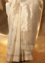 Cream Linen Saree with Brocade Blouse