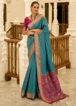 Cyan Blue Patola Silk Saree