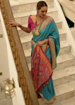 Cyan Blue Patola Silk Saree