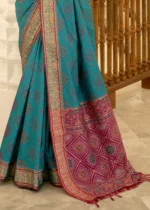 Cyan Blue Patola Silk Saree