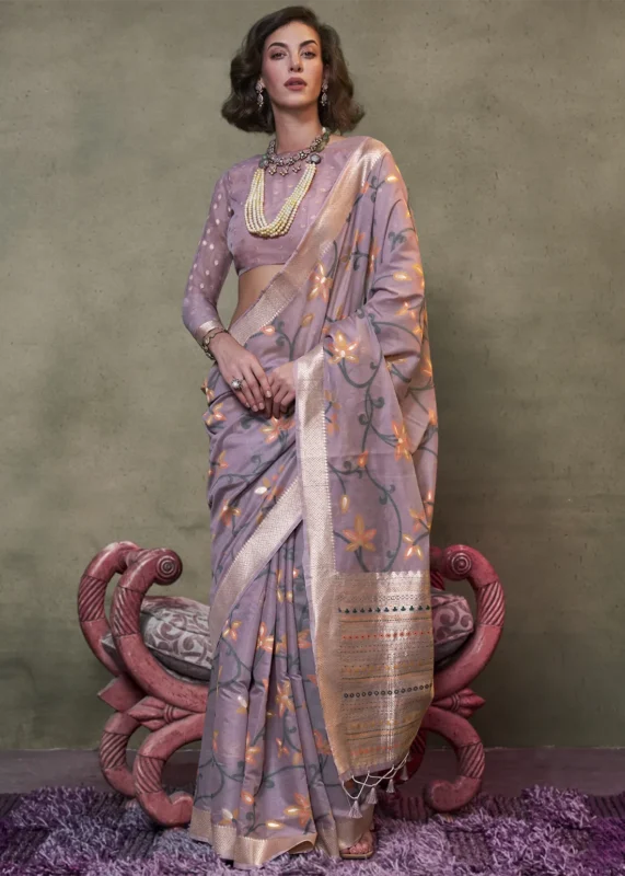 Dusty Purple Jamdani Cotton Silk Saree