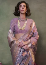 Dusty Purple Jamdani Cotton Silk Saree