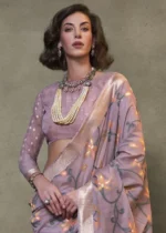 Dusty Purple Jamdani Cotton Silk Saree