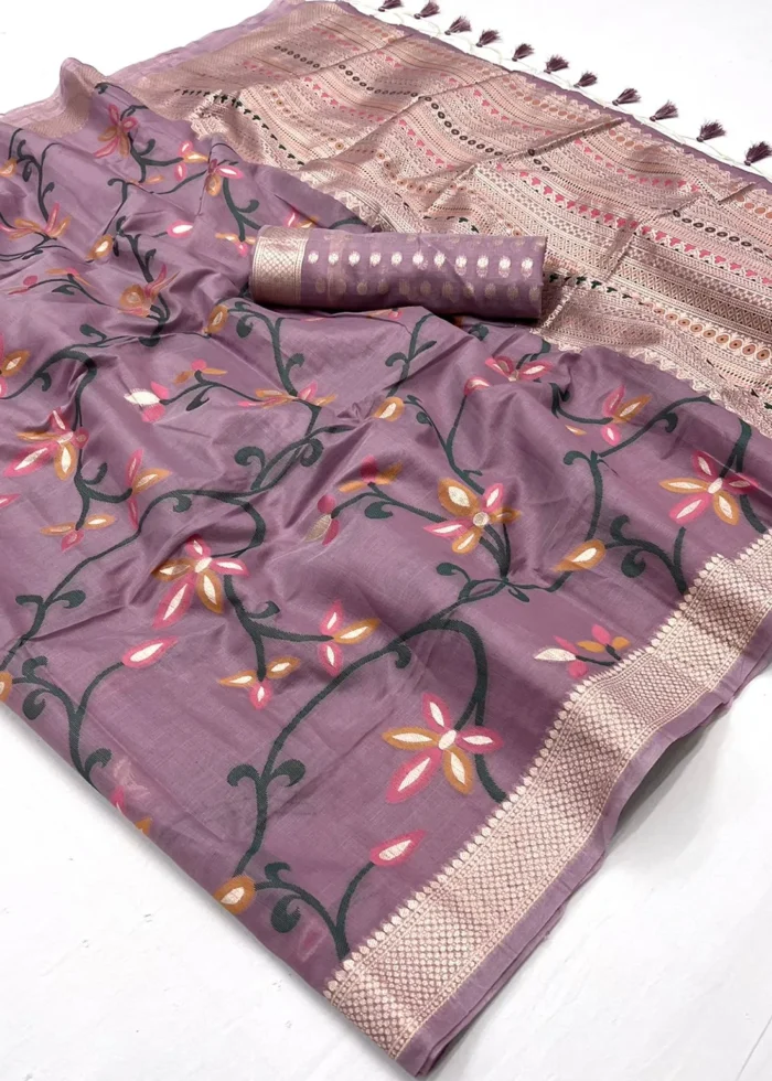 Dusty Purple Jamdani Cotton Silk Saree