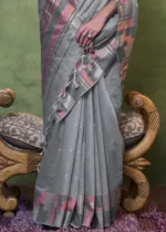 Gray Cotton Silk Saree with Brocade Blouse