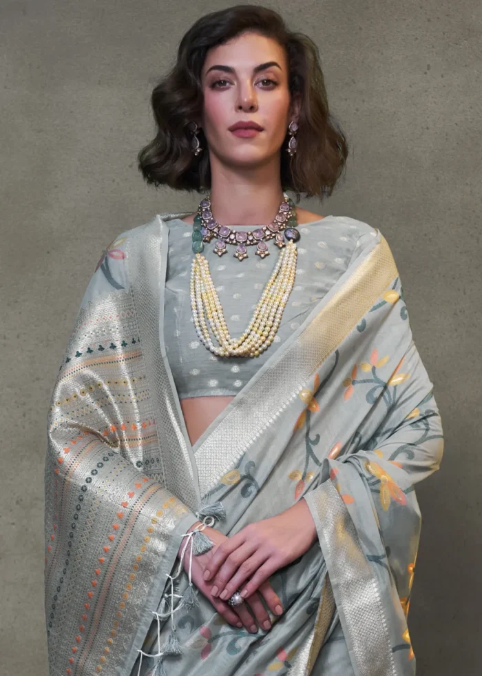 Gray Jamdani Cotton Silk Saree