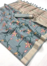 Gray Jamdani Cotton Silk Saree