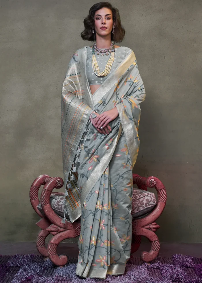 Gray Jamdani Cotton Silk Saree