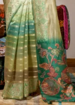 Green Printed Organza Silk Saree with Embroidery Work