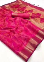 Hot Pink Banarasi Organza Silk Saree