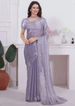 Lavender Organza Silk Saree with Stone Work