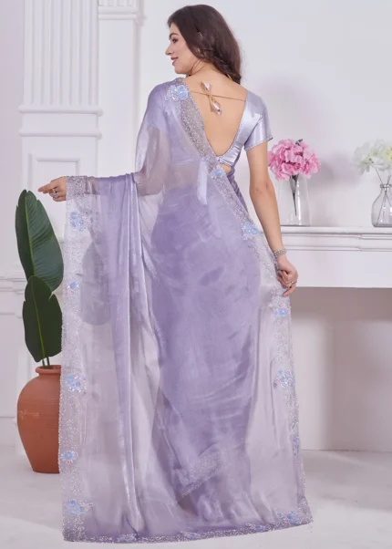 Lavender Organza Silk Saree with Stone Work