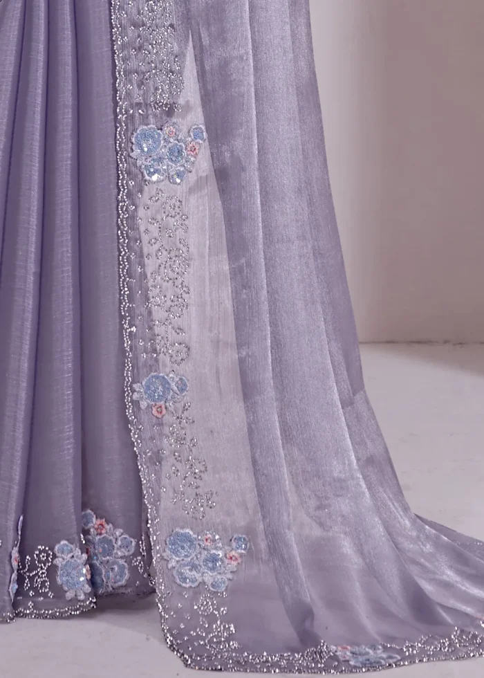 Lavender Organza Silk Saree with Stone Work