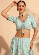 Light Blue Embroidered Georgette Lehenga