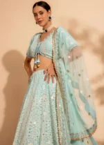 Light Blue Embroidered Georgette Lehenga