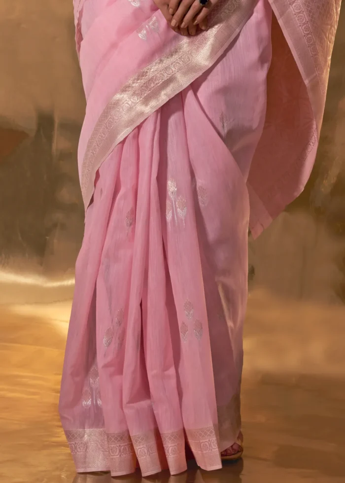 Light Pink Linen Saree with Brocade Blouse