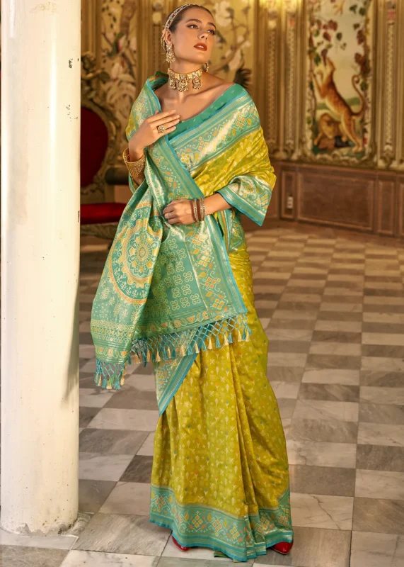 Lime Green Patola Silk Saree