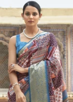 Maroon Printed Dola Silk Saree