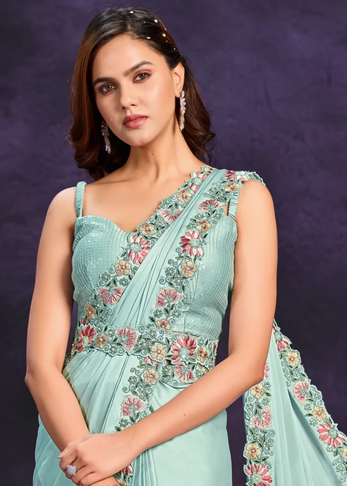 Mint Green Ready to Wear Designer Saree