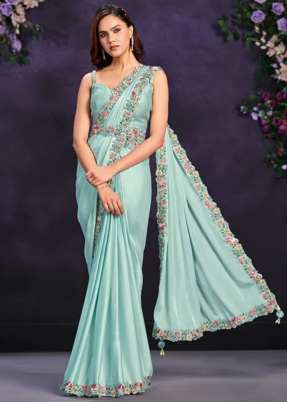 Mint Green Ready to Wear Designer Saree