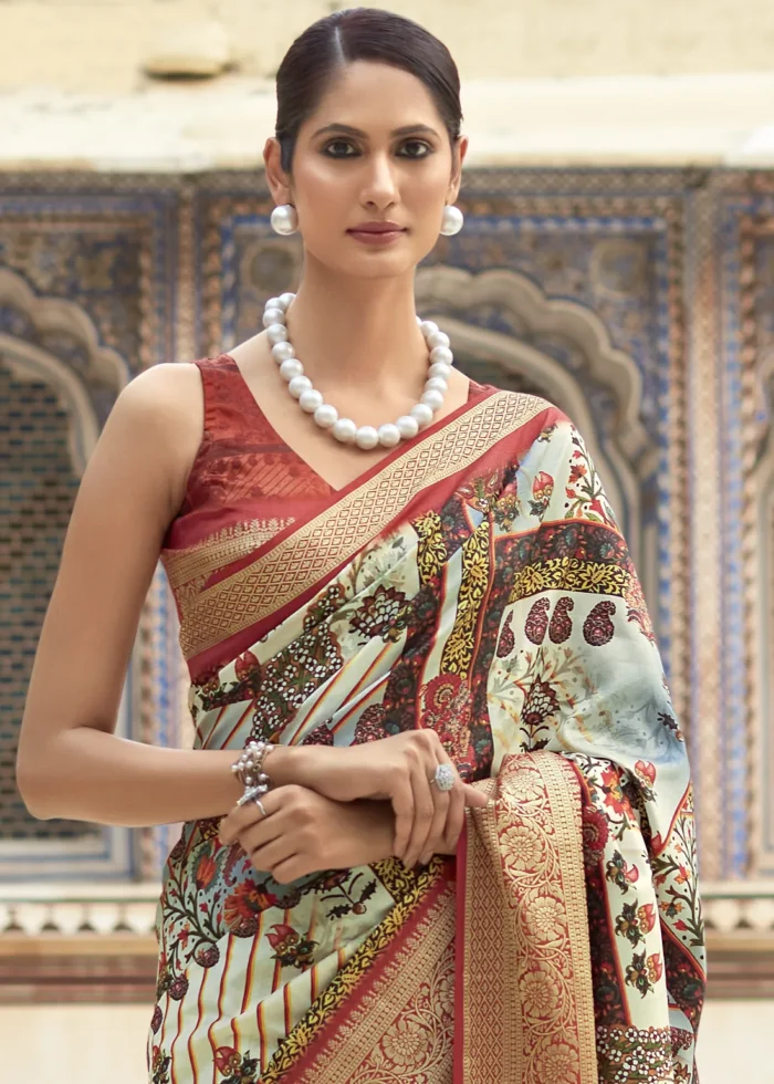 Multicolor Printed Dola Silk Saree