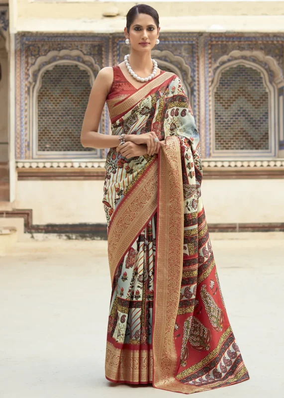 Multicolor Printed Dola Silk Saree