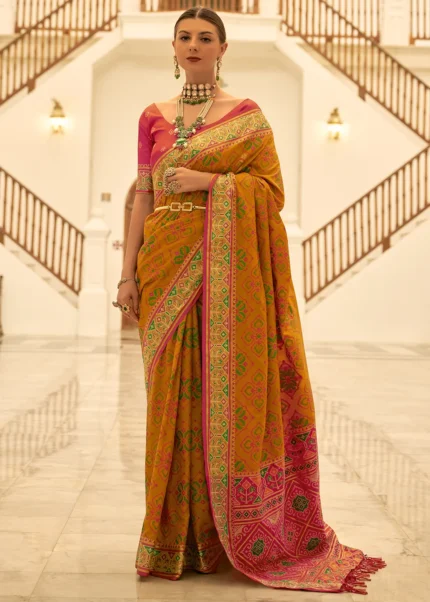 Mustard Yellow Patola Silk Saree