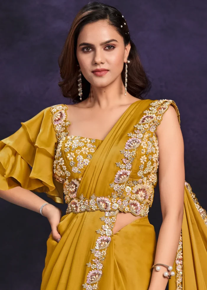 Mustard Yellow Ready to Wear Designer Saree