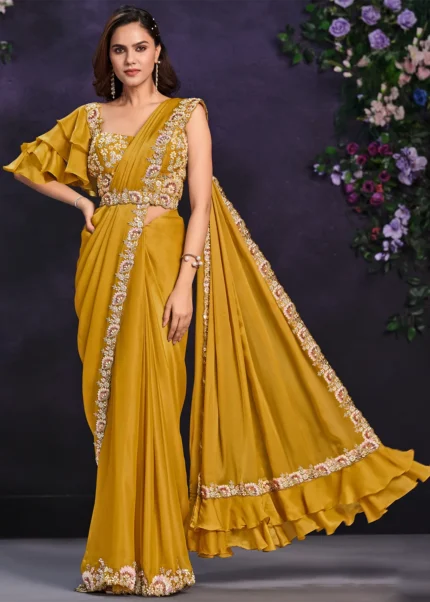 Mustard Yellow Ready to Wear Designer Saree