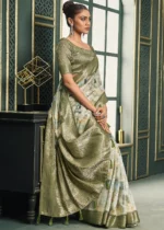 Olive Green Printed Cotton Silk Saree