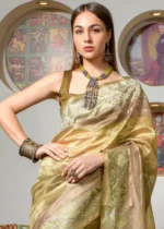 Olive Green Printed Organza Silk Saree