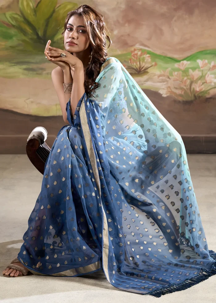 Ombré Blue Banarasi Georgette Saree