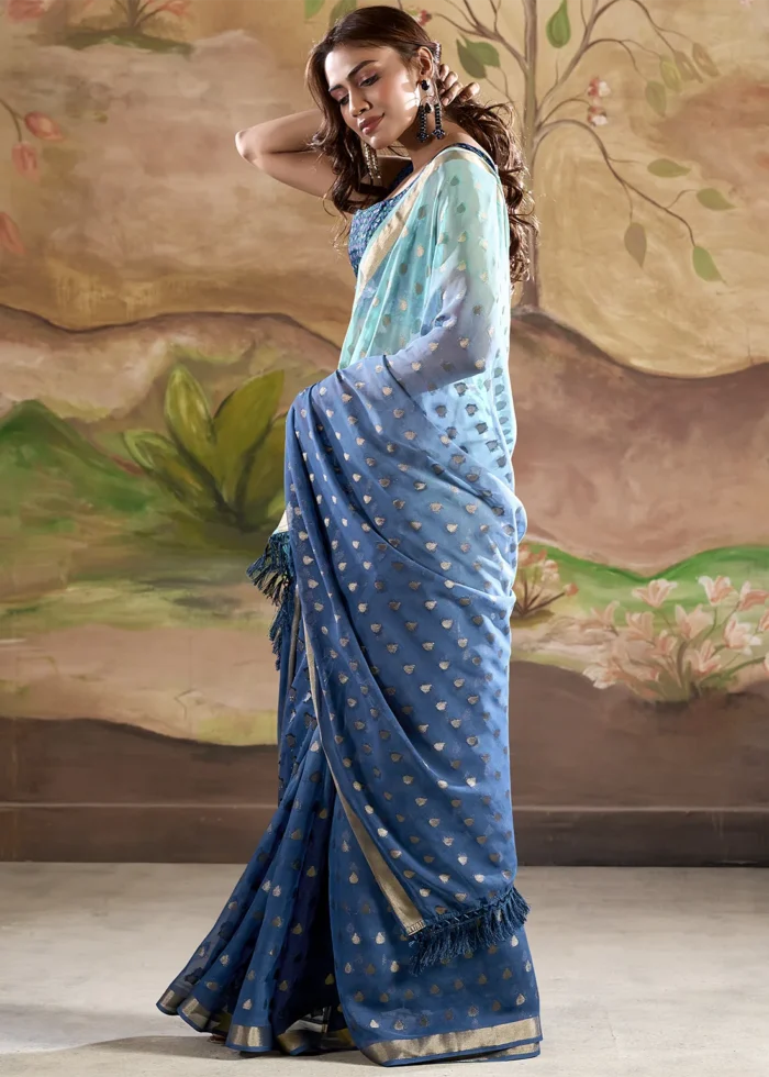 Ombré Blue Banarasi Georgette Saree