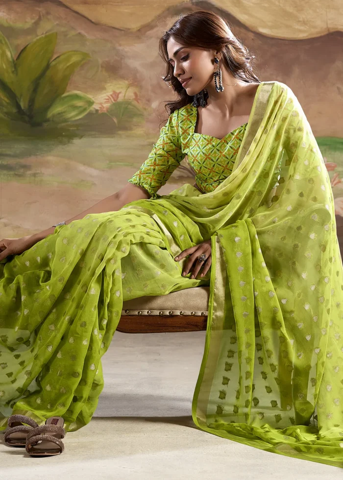 Ombré Green Banarasi Georgette Saree